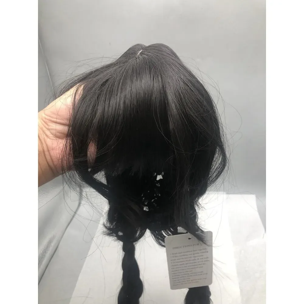 Long Wig with Bangs Hairpiece Synthetic Braided Cosplay Wig Halloween Black READ